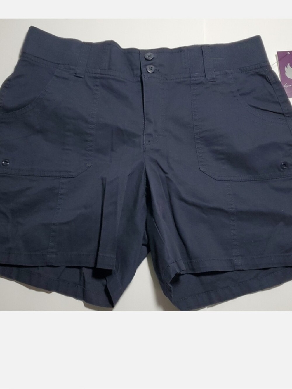 Gloria Vanderbilt Shorts Size 8 Elastic Waist Navy Blue Luca Shorts
